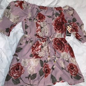 Lavender/Rose off the shoulder mini dress (Large)